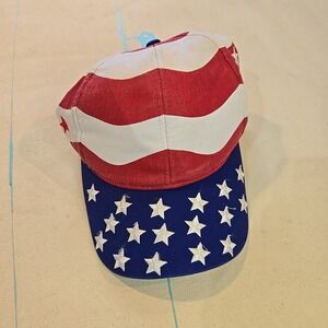 Vintage Nissin Cap 90s OSFA USA Flag Stars Stripes Adjustable Patriotic Hat Snap